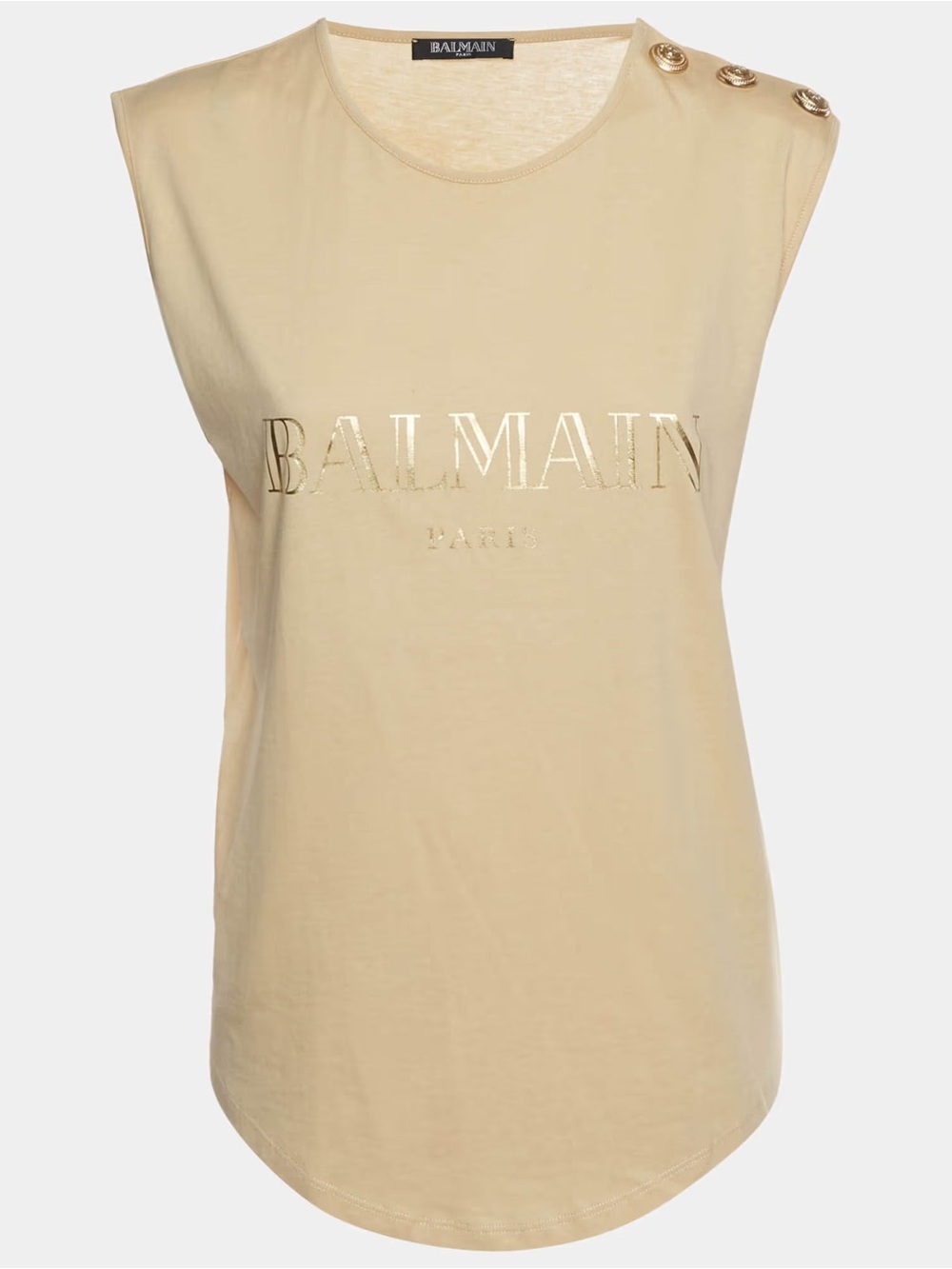 Balmain Beige Logo Tank with Gold Buttons